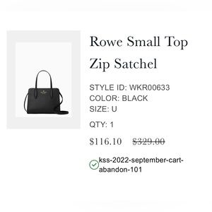 brand new (NWT) kate spade rowe small top zip satchel